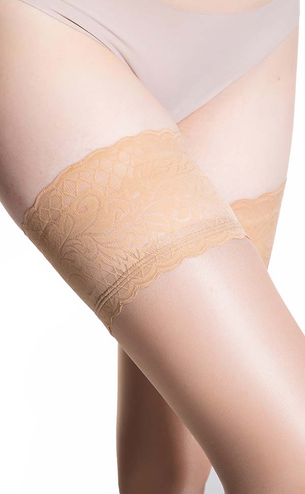 Lace Top Satin Thigh High Stockings