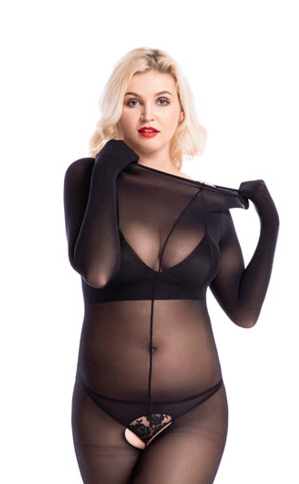 Matte Crotchless Unisex Bodystockings with Fingers